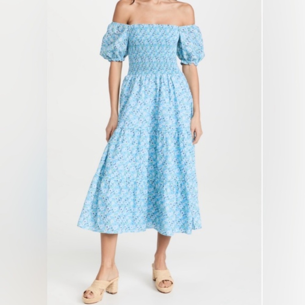 Floral Off-Shoulder Blue Dress